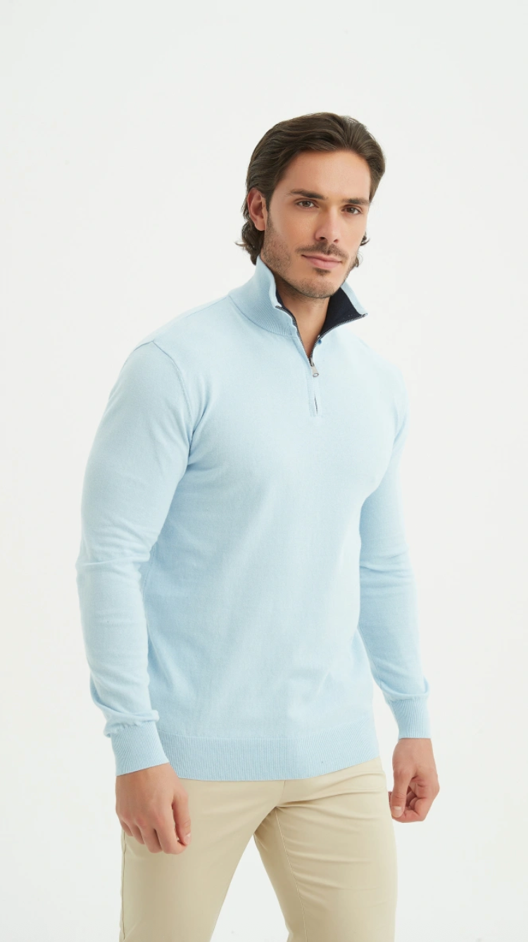 Pull coton col camionneur Bleu Ciel