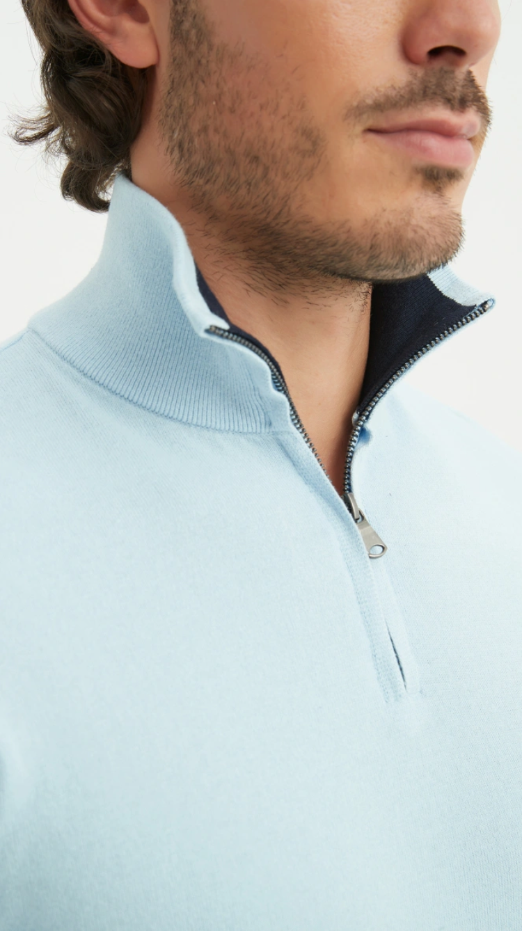 Pull coton col camionneur Bleu Ciel