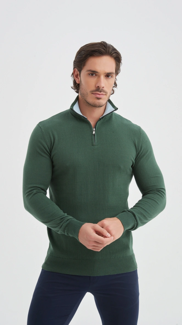 Pull coton col camionneur Vert Bouteille