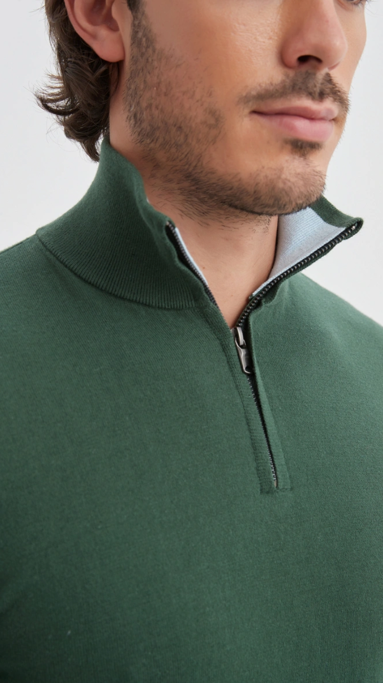 Pull coton col camionneur Vert Bouteille