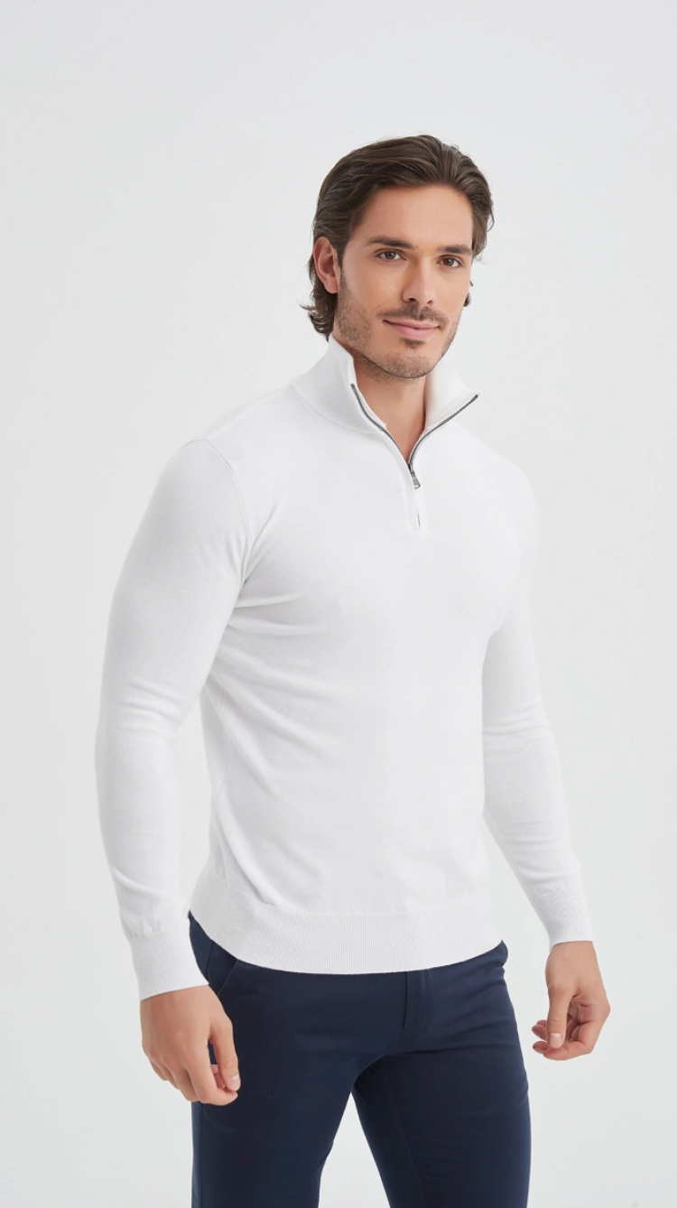 Pull coton col camionneur Blanc