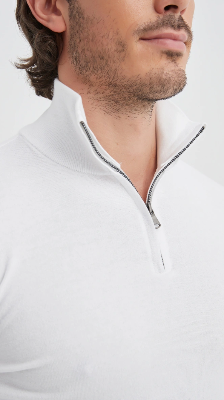 Pull coton col camionneur Blanc