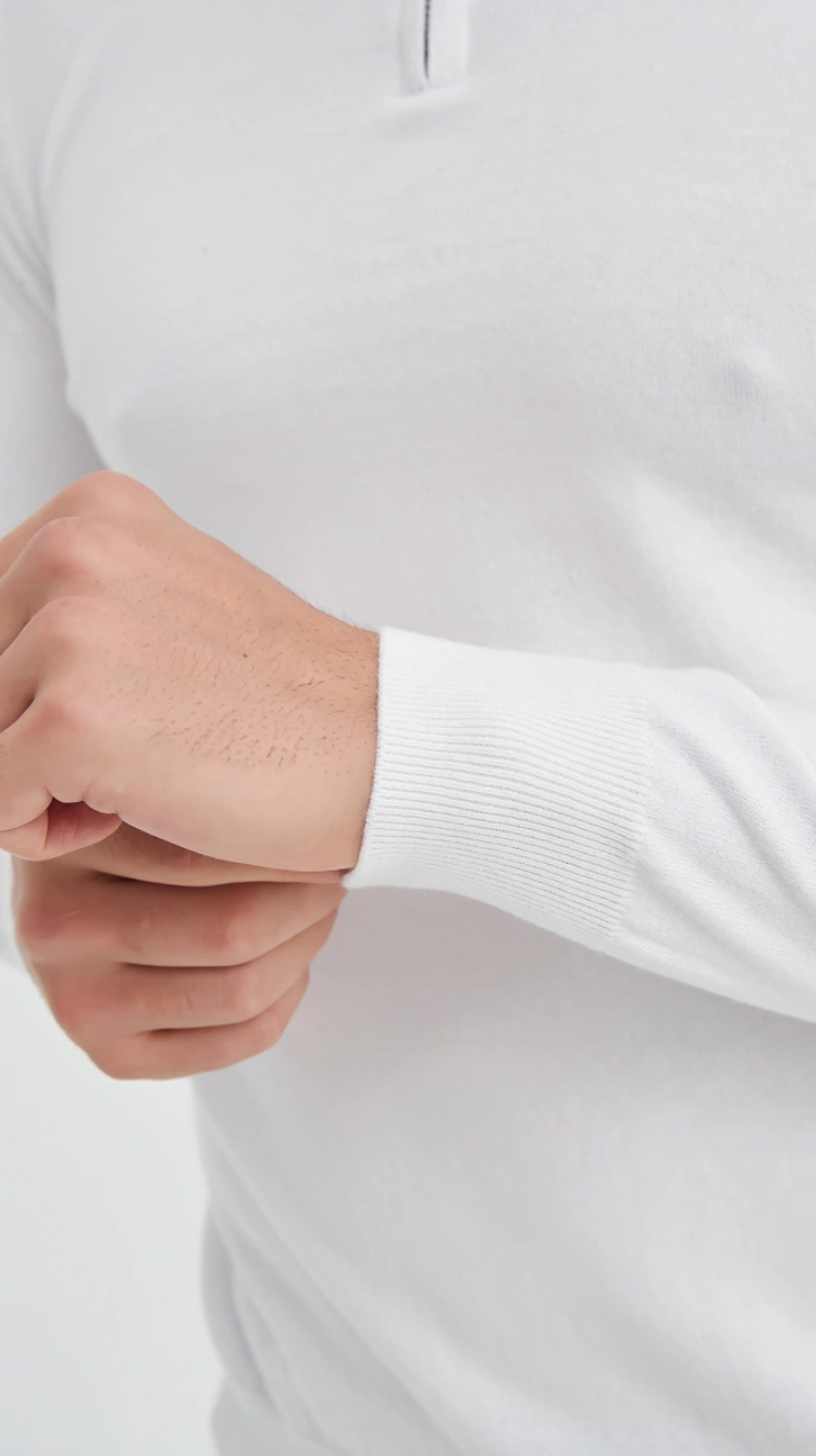 Pull coton col camionneur Blanc