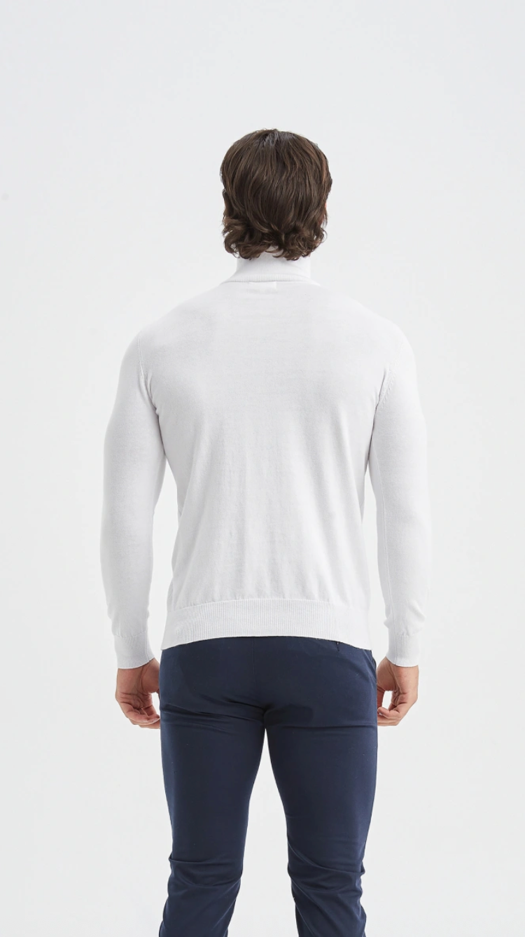 Pull coton col camionneur Blanc