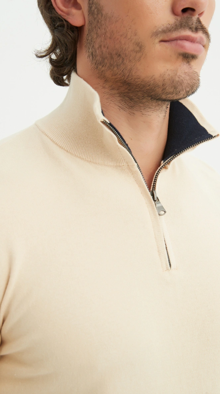 Pull coton col camionneur Écru