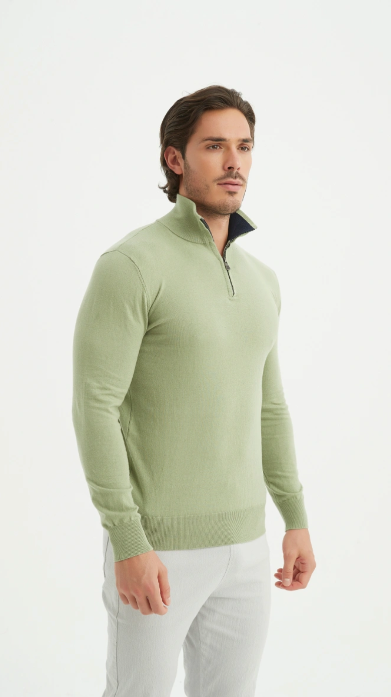Pull coton col camionneur Vert clair