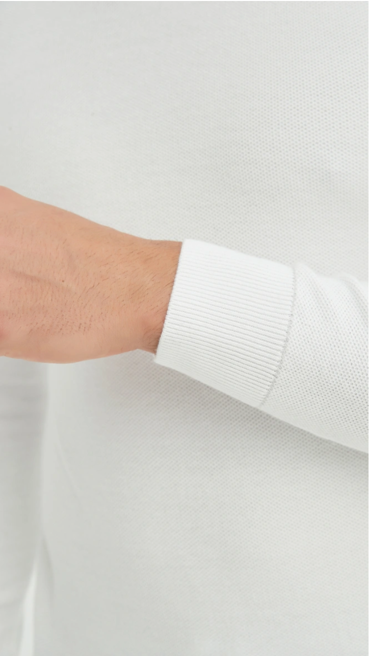 Pull col rond coton piqué Blanc