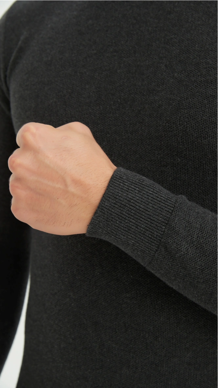 Pull col rond coton piqué Anthracite