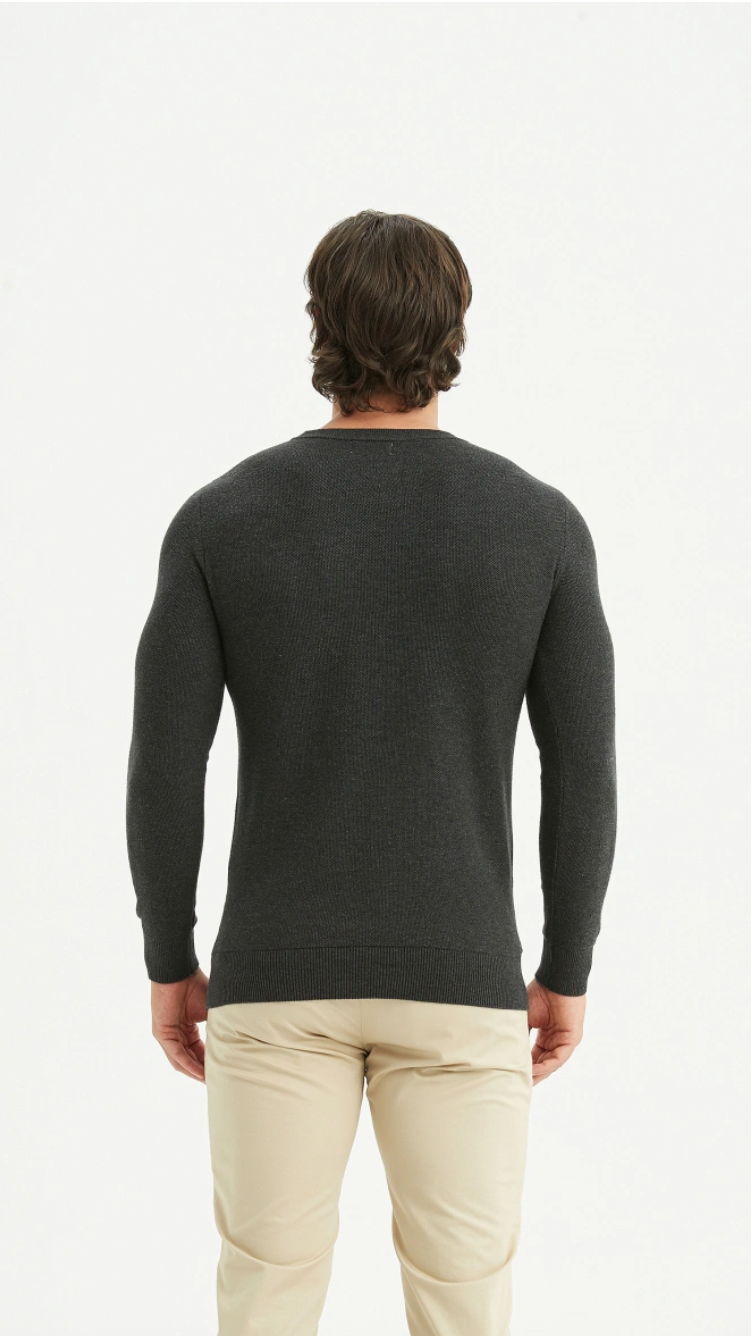 Pull col rond coton piqué Anthracite