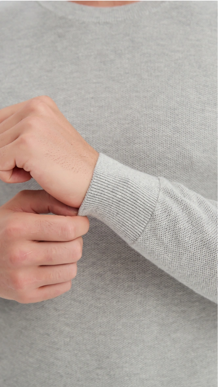 Pull col rond coton piqué Gris