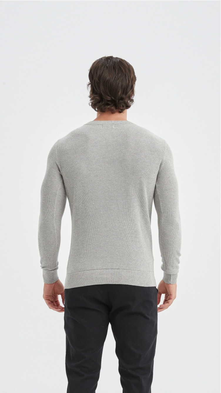 Pull col rond coton piqué Gris