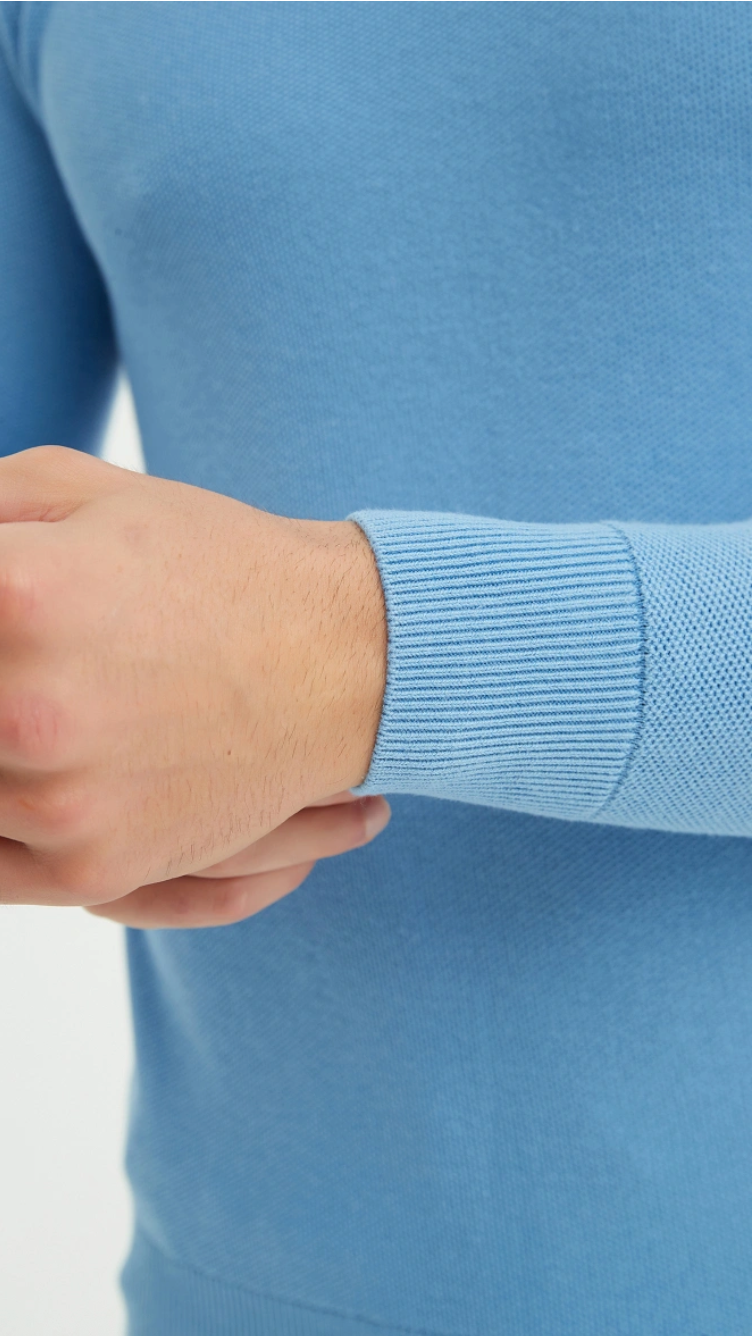 Pull col rond coton piqué Bleu