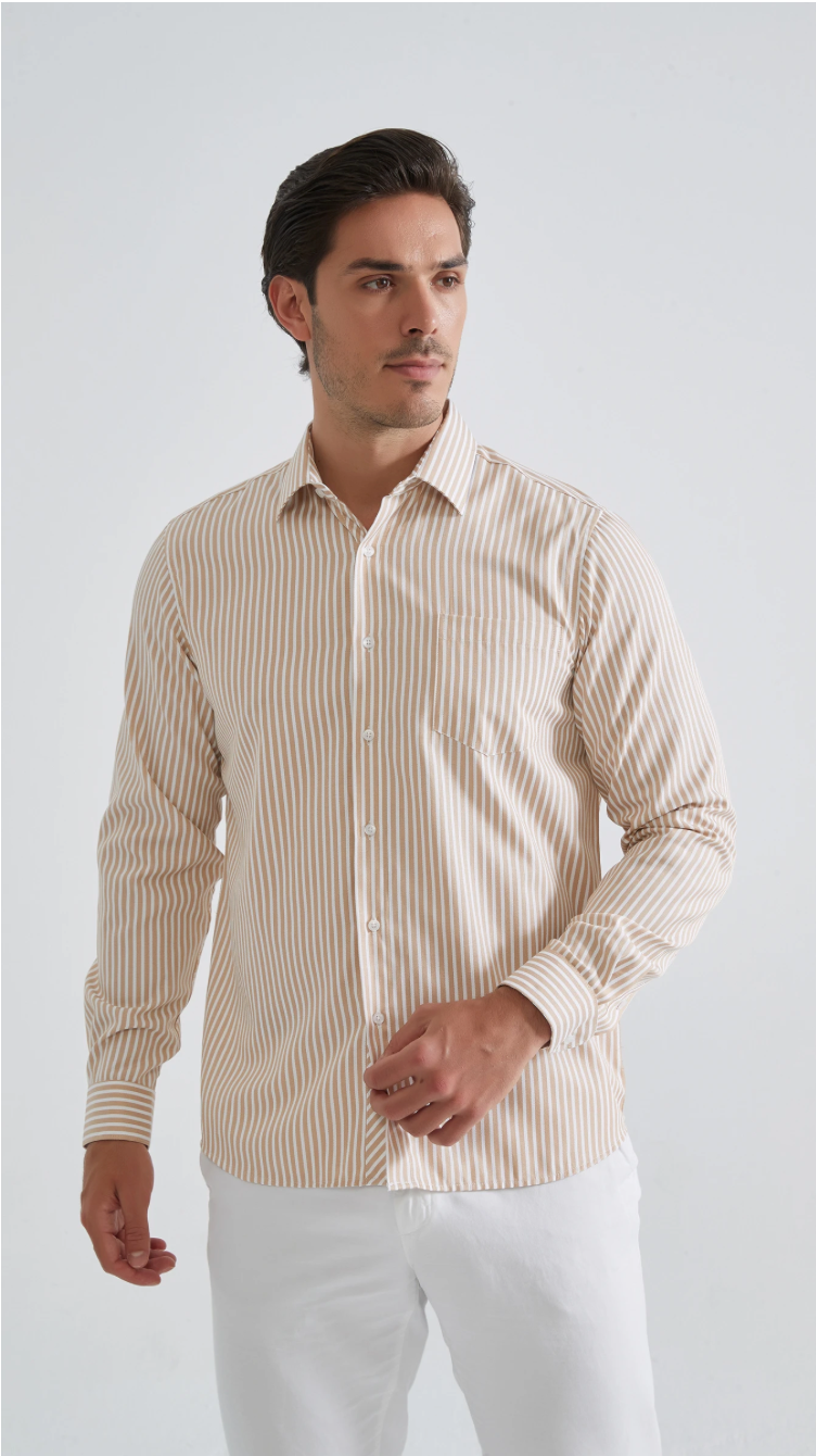 Chemise à rayures coupe confort Beige