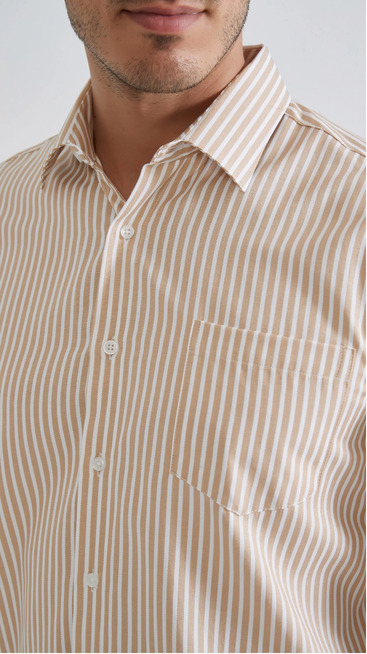 Chemise à rayures coupe confort Beige