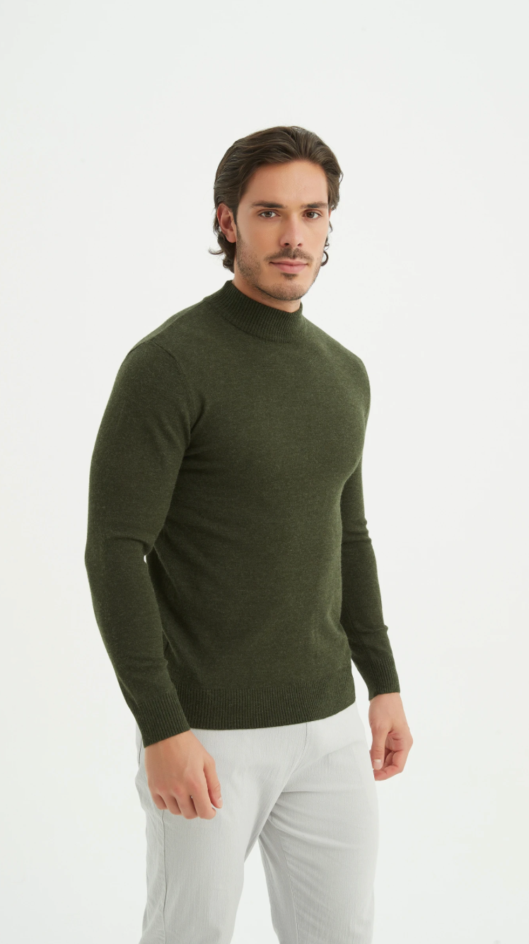 Pull 'Cashmere Touch' col cheminée Kaki