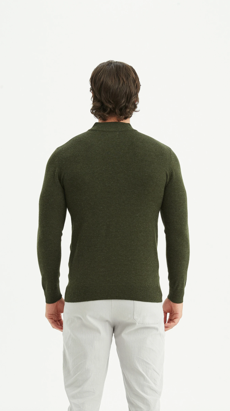 Pull 'Cashmere Touch' col cheminée Kaki