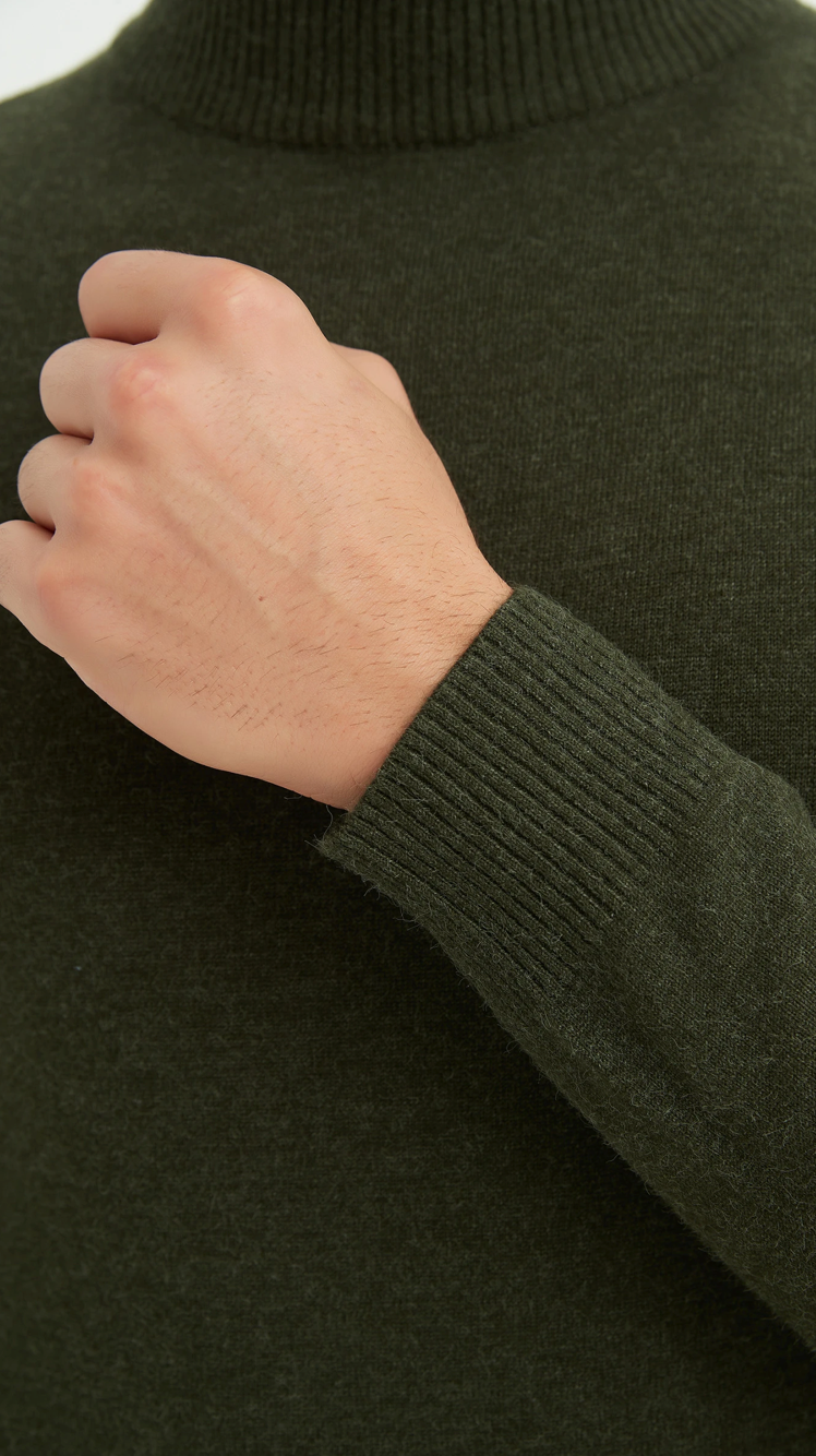 Pull 'Cashmere Touch' col cheminée Kaki