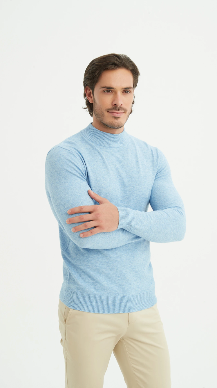 Pull 'Cashmere Touch' col cheminée Bleu Clair