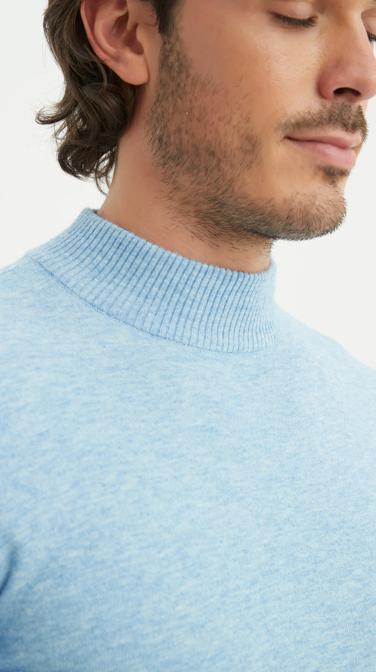 Pull 'Cashmere Touch' col cheminée Bleu Clair