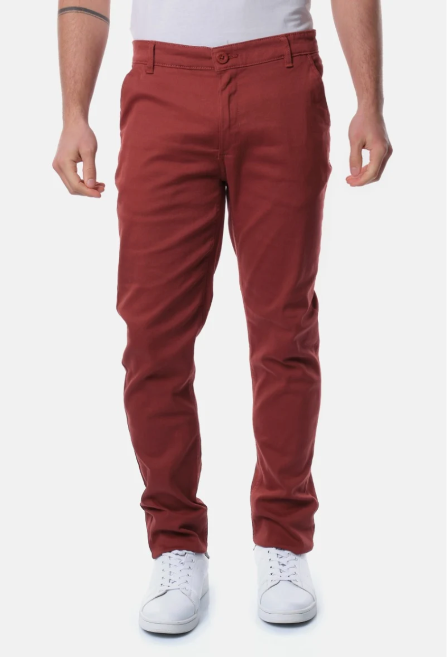 Pantalon chino poches fendues uni homme Carmin