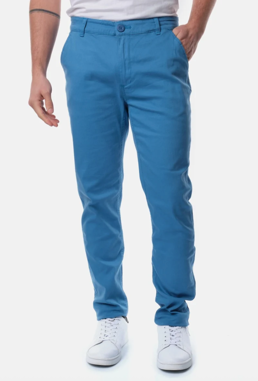 Pantalon chino poches fendues uni homme Bleu