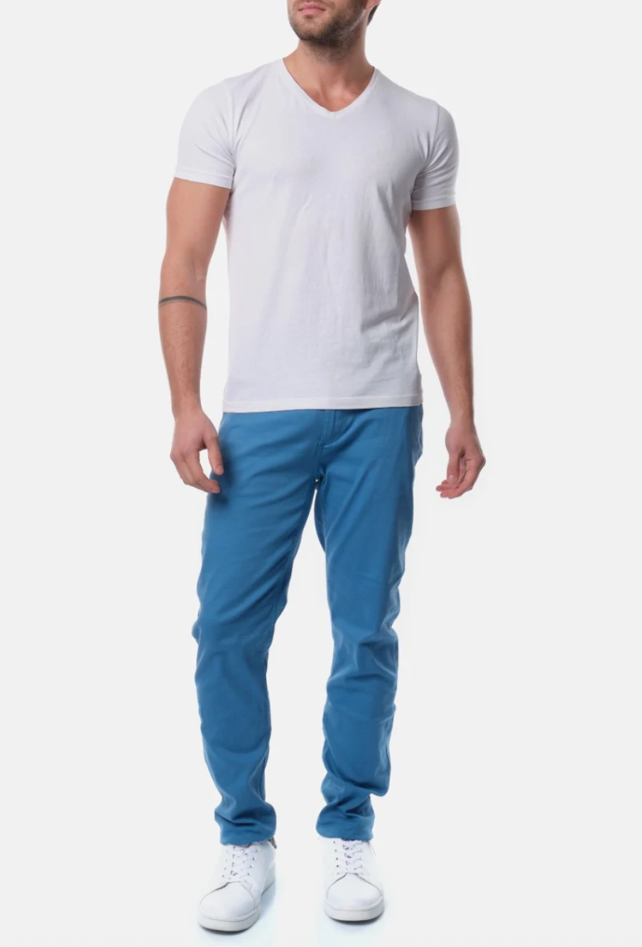 Pantalon chino poches fendues uni homme Bleu