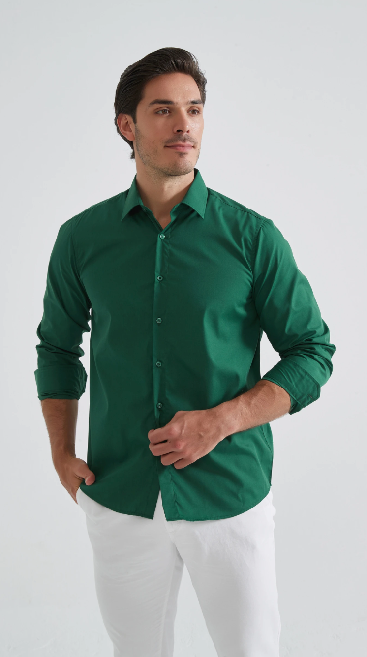 Chemise unie coupe confort Vert Bouteille