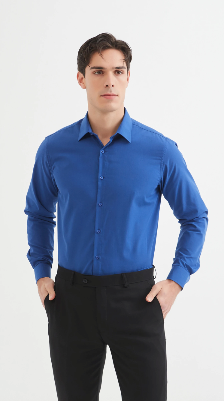 Chemise unie coupe confort Bleu Roi