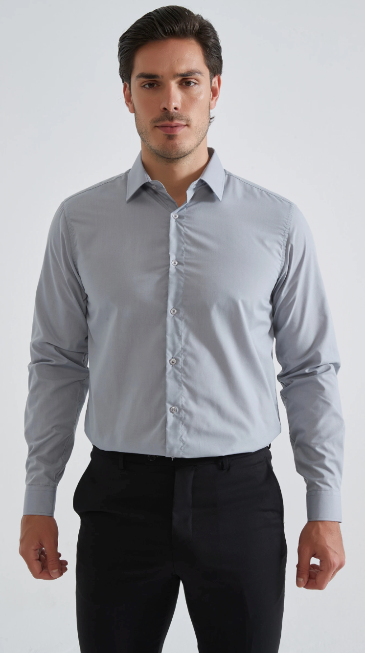 Chemise unie coupe confort Gris