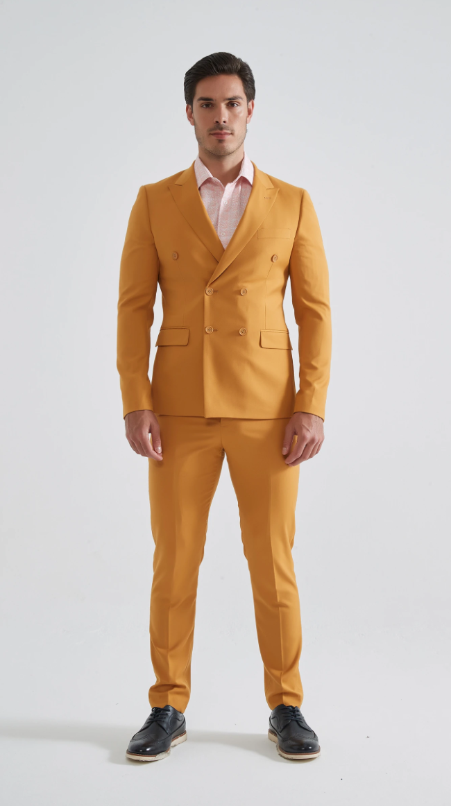 Costume croisé moutarde 2 pièces